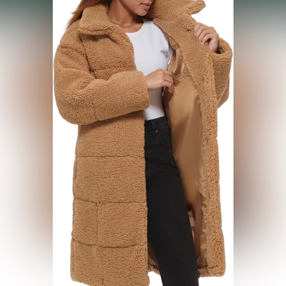 Levi’s Longline Long Sherpa Teddy Oversized Coat - Picture 3 of 9